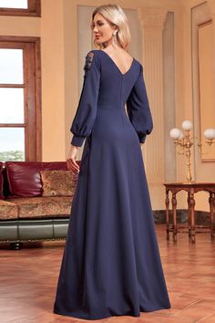 Wedtrend Women Navy Mother of the Bride Dress with Beading A-Line Long Sleeves Formal Dress – WEDTREND Prom Dresses Elegant, Wedding Party Accessories, Long Sleeve Dress Formal, Evening Dresses Cocktail, Maxi Dress Prom, Mother Of The Bride Dress, Bride Dresses, Wedding Party Dresses, Wedding Classic