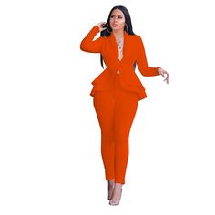 Fabric:Polyester; Sleeve Length:Long Sleeve; Look After Me:Machine wash; Gender:Women's; Style:Basic; Elasticity:Micro-elastic; Tops Type:Pants Sets,Office Suit,Blazer; Occasion:Office,Wear to work; Fit Type:Regular Fit; Pattern:Solid Color; Design:Ruffle; Neckline:Shirt Collar; Bottom Type:Pant; Front page:FF; Production mode:External procurement; Bust:; Hips:; Length [Bottom]:; Length [Top]:; Waist:; Fit US Size:null; Fit UK Size:null; Fit EU Size:null Costume Vert, Winter Work Wear, Professional Uniforms, Sleeve Ruffles, Office Outfits Women, Casual Wear Women, Red Suit, Uniform Fashion, Pants Suit