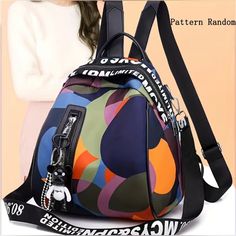 Stylish Colorblock Backpack Durable Nylon Travel Bag With Two-Way Shoulder Straps Wipe Clean Colorblock Painting, Painting Backpack, Purse Casual, Nylon Travel Bag, Simple Backpack, Bag Pack, Patterned Backpack, Travel Storage Bag, Black Leather Backpack