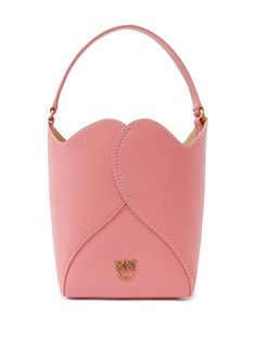 blush pink leather grained texture panelled design open top single flat top handle adjustable detachable shoulder strap heart motif contrast stitching signature Love Birds buckle main compartment Luxury Pink Bucket Bag With Top Carry Handle, Luxury Pink Double Handle Bucket Bag, Pink Leather Bucket Bag With Removable Pouch, Pink Top Handle Bucket Bag With Detachable Strap, Pink Bucket Bag With Detachable Strap And Double Handle, Pink Bucket Bag With Top Carry Handle, Pink Bucket Bag With Adjustable Strap And Top Handle, Pink Double Handle Bucket Bag With Detachable Strap, Pink Leather Bucket Bag