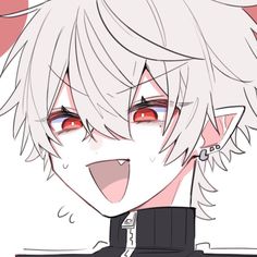 an anime character with white hair and red eyes