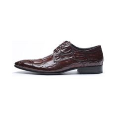 Introducing the GatorLuxe Exquisite Lace-Up Pointed Toe Brogue Dress Shoes, a symbol of sophistication and elegance. Crafted with genuine cow leather, these shoes exude luxury and style, while the solid pattern showcases a timeless appeal. Elevate your style and make a statement with these must-have brogue shoes. Formal Lace-up Dress Shoes With Red Sole, Red Fitted Lace-up Dress Shoes, Business Lace-up Dress Shoes With Red Sole, Luxury Burgundy Dress Shoes For Formal Occasions, Classic Wingtip Loafers For Party, Luxury Burgundy Oxfords For Formal Occasions, Luxury Burgundy Leather Shoes For Business, Semi-formal Fitted Patent Leather Loafers, Formal Lace-up Shoes With Red Sole And Round Toe