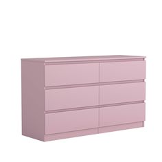 a pink dresser sitting on top of a white wall