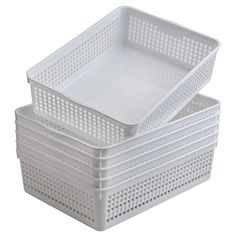 stacking baskets with perforated sides and handles, set of 3 - white