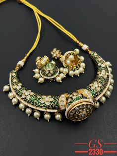 Very beautiful handmade rajwari hasli necklace set with earrings Luxury Kundan Necklace With Mirror Work For Wedding, Luxury Jewelry With Latkans For Navratri, Traditional Jewelry Sets With Cutdana For Festive Occasions, Traditional Festive Jewelry Sets With Cutdana, Bollywood Style Festive Jewelry For Diwali, Festive Cutdana Jewelry For Diwali, Traditional Round Pallu Jewelry For Navratri, Traditional Festive Jewelry With Tilla, Traditional Meenakari Jewelry Sets For Festivals