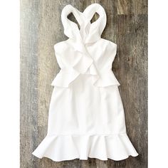 Milly Cecile Dress. White. Ruffled. High Neckline. Racerback. Front Cutout. Measurements: 16.5" Bust, 13" Waist, 36" Length Material: 68% Polyester, 22% Polyamide, 10% Elastane Condition: Brand New With Tags. Some Faint Spray Tan Spots From Store. Spring, Summer, Vacation, Beach, Cruise, Casual, Formal, Cocktail, Bride, Bridal Shower, Rehearsal Dinner, Bachelorette, Sorority Rush, Birthday, Going Out. White Fitted Mini Dress With Ruffled Straps, Chic Fitted Ruffle Dress For Wedding, White Ruffle Dress For Spring Wedding, Fitted Tiered Ruffle Dress For Date Night, Elegant Spring Mini Dress With Ruffled Straps, Fitted White Mini Dress With Ruffles, White Sleeveless Ruffle Dress For Date Night, Elegant Fitted Tiered Ruffle Dress, Chic White Mini Length Ruffle Dress