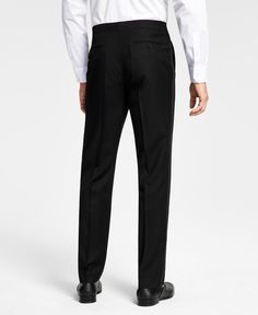 Make sure your style shines at your next sophisticated soiree with the crisp classic lines and shimmering grosgrain taping at the sides of these comfortable stretch suit pants from Alfani. Black Slim Fit Full Length Bottoms, Business Black Slim Fit Bottoms, Black Slim Fit Bottoms For Business, Slim Fit Black Bottoms For Business, Classic Black Slim Fit Pants, Classic Black Slim Fit Bottoms, Black Fitted Business Pants, Fitted Business Black Pants, Fitted Black Business Pants