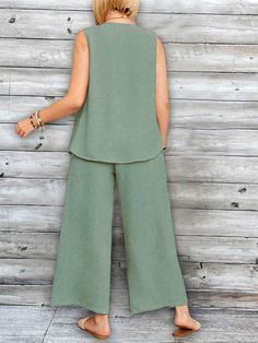 2pcs Plus Size V-Neck Sleeveless Crop Top And Long Pants Summer Casual Set | SHEIN USA Long Summer Pants, Pants Summer, Sleeveless Crop Top, Casual Sets, Long Pants, Fashion Online Shop, Kids Clothing, Summer Casual, Online Fashion