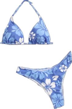 Spring Hawaiian Blue Swimwear, Blue Hawaiian Swimwear For Spring, Hawaiian Blue Swimwear For Spring, Blue Floral Print Swimwear For Pool, Blue Stretch Tropical Swimwear, Blue Floral Print Swimwear, Blue Floral Print Halter Neck Swimwear, Blue Floral Print Swimwear For Beach Party, Light Blue Floral Print Swimwear For Poolside