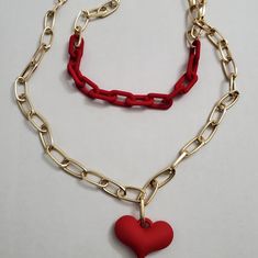 New In Original Packaging Retro 80's, 90's Link Chain Necklace Red Heart Pendant Necklace Very Lightweight Hip Hop Style Necklace Trendy Red Necklace With Heart Charm, Trendy Red Heart Pendant Necklace, Trendy Red Heart Necklace For Valentine's Day, Trendy Red Heart Beads Necklace, Trendy Red Jewelry With Heart Charm, Trendy Red Heart Pendant Jewelry, Trendy Red Jewelry With Heart Beads, Trendy Valentine's Day Heart Necklace With Chain, Trendy Red Metal Necklaces