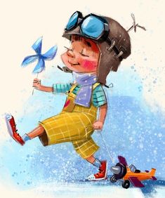 a drawing of a boy with goggles on and a butterfly in his hand is shown