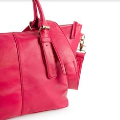 "Leather shoulder Bag with cross body strap. CarryAll for Laptop, MacBook or use as Shopping Bag or just every day leather tote bag. This bag is Handmade in genuine pink Leather. perfect gift for her. Size: Height 12.2\" - 31 cm Width top 17.7\" - 45 cm Width bottom 12.6\" - 32 cm Depth 6.3\" - 16 cm Handle drop Adjustable: 5,5 inch to 8,26 or 14 cm to 21 cm With detachable thick padded shoulder strap. creme coloured thick lining. Adjustable shoulder strap/handles - drop from 5,5'' to 8,26'' or Modern Crossbody Weekender Bag With Adjustable Strap, Trendy Travel Briefcase With Adjustable Strap, Chic Satchel Weekender Bag With Adjustable Strap, Chic Crossbody Weekender Bag For Daily Use, Chic Weekender Satchel Bag With Adjustable Strap, Trendy Laptop Bag With Detachable Strap For Travel, Daily Use Leather Laptop Bag With Adjustable Handle, Leather Laptop Bag With Adjustable Handle For Daily Use, Weekender Shoulder Bag With Adjustable Handle For Everyday Use