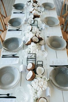 a long table with plates and silverware on it that says blogged is island dreaming