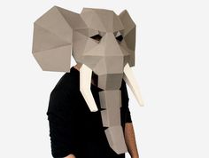 Printable elephant mask pattern instant download includes full instructions and the printable pattern pieces you'll need to make this full head elephant mask! Paper Mask Template, Elephant Mask, Paper Elephant, Printable Animal Masks, Paper Craft Template, Low Poly Mask, Printable Mask, Pig Mask, Monkey Mask