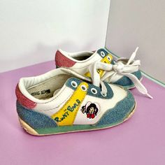 Vintage 1984 Punky Brewster toddler tennis shoes.  The inside of these shoes reads "Punky Brewster NBC Inc 1984." The rubber on the toes of these shoes have loosened a tiny bit due to age but that could be easily ficed with a little shoe glue. One shoe is a size toddler 3 and one is a size toddler 4.  These shoes were display shoes at a department store in the 80's and weren't ever worn beyond just being tried on.There is a picture of Punky on the bottoms of each shoe that is in lovely condition Punky Brewster, Display Shoes, Velcro Shoes, The 80's, Toddler Shoes, Childrens Shoes, Department Store, Tennis Shoes, Childhood Memories