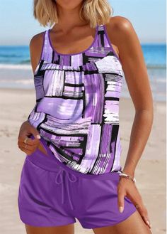 Color:Purple;Size:S;Size:M;Size:L;Size:XL;Size:XXL;Package Contents:1 X Top , 1 X Shorts;Occasion:Sport; Shapewear Swimsuit, Poolside Fashion, Skirt Swimsuit, Printed Tankini, Cute Bathing Suits, Swimwear Bottoms, Blue Jumpsuits, Lovely Tops, Tankini Set