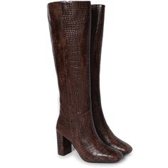 Meet Saint Emily, the new classic. Set the trend this season in these croco embossed vegan leather knee high boots from SaintG, these boots are sure to turn heads. Featuring knee high shaft, wide calf, a pointed toeline and covered block mid high heels. Full nude color genuine leather lined for a luxurious feel, cushioned leather insole provides lasting comfort. The slip on closure boot sit on a tunit sole. Brand Name - Saint G Upper - Vegan Leather Lining - Full Leather Insole - Leather Sole - Vegan Leather Boots, Leather Knee High Boots, Sheep Leather, Knee High Leather Boots, Wide Calf, Nude Color, New Classic, The Trend, Favorite Dress