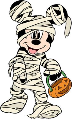 mickey mouse dressed up as a person with bandages on his head and holding a pumpkin