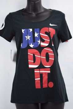 ITEM: Womens Nike JUST DO IT Olympic Tshirt sz XS-XL Impossible to find in this color and condition Oversized Fit Limited Edition Oylmpic Shirt These are the newest state of the art Nike creation for comfort and support THIS MAY BE YOUR ONLY CHANCE TO OWN THIS TSHIRT!!! CONDITION: Brand New With Tags - Never Worn - Never Tried On  COLOR: White/Black/Red/Blue This rare shirt is impossible to find in this color and condition.  Guaranteed to be 100% AUTHENTIC NIKE MERCHANDISE. SATISFACTION IS 100% Nike Graphic Print T-shirt For Game Day, Nike Black T-shirt For Game Day, Cheap Nike T-shirt For Gym, Cheap Nike T-shirt With Team Logo, Nike Graphic Print T-shirt For Sports Season, Nike Crop Top, Pink Nikes, Nike Tshirt, Nike Shirts