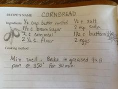 a recipe book with instructions on how to make cornbread