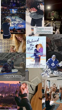 the collage shows many different pictures and words on it, including people in sports gear