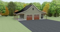 this is an artist's rendering of a two - car garage with attached carport