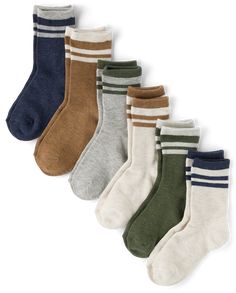 FABRICATION: 92% polyester/5% nylon/3% spandex, imported MULTIPACK: 6 pairs DESIGN: Crew length FEATURES: Rib-knit striped cuffs OEKO-TEX® STANDARD 100 Certified OEKO-TEX® Certification Number: 23.HVN.42281 HOHENSTEIN HTTI. Boys Striped Crew Socks 6-Pack | The Children's Place Boys Striped Crew Socks 6-Pack | Size Medium (1-2) | Polyester/Nylon/Spandex Boys Stripes, Baby Pajamas, Boy Accessories, Boy Clothes, 6 Packs, Childrens Place, 6 Pack, Baby Boy Outfits, Swim Shorts