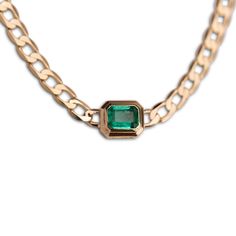 14k Neptune Emerald Necklace Meet the stunningly beautiful 14k Neptune Emerald Necklace. This ultra-lux and timeless necklace will be sure to turn heads as soon as you step in the room. With lustrous gold and an impactful 1.5+ carat hypnotizing emerald. Material: 14k Solid Gold Emerald Carat Weight: Approximately 1.6 CTW Chain thickness: Apprixmately 5mm Solid links (not hollow) Made to order. Please allow 1 - 3 weeks for processing. Timeless 14k Gold Emerald-cut Necklace, Luxury 14k Gold Emerald Necklace For May Birthstone, Luxury 14k Gold Emerald Necklace For Formal Occasions, Luxury 14k Gold Emerald Necklace For Formal Events, Luxury 14k Gold Emerald Gemstone Necklace, Luxury 14k Gold Emerald-cut Emerald Necklace, Luxury Emerald Necklaces With Vvs Clarity, Timeless Necklace, Toluca Lake