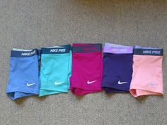 Colored Nike Pros, Nike Pros Different Colors, Nike Pro Shorts Colors, Nike Pros Shorts, Nike Sliders, Nike Spandex, Nike Pro Spandex, Nike Pro Shorts, Workout Attire