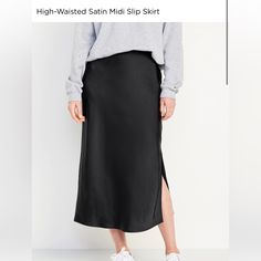 New With Tags Old Navy High Waisted Skirt Size: Xl (Tall) Smooth Satin- 100% Polyester Black Satin Skirt Outfit, Satin Skirt Outfit, Black Satin Skirt, Navy Midi Skirt, Midi Slip Skirt, Maternity Skirt, Striped Midi Skirt, Satin Midi Skirt, Slip Skirt