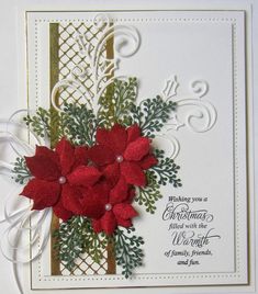 a christmas card with poinsettis on it