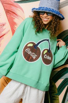 Coca-Cola® | QOS – Queen of Sparkles Casual French Terry Sweatshirt For Spring, Queen Summer, Queen Of Sparkles, Sparkle Outfit, Green Cherries, Rodeo Queen, Fall Kids, Dancing Queen, Cover Up Dress