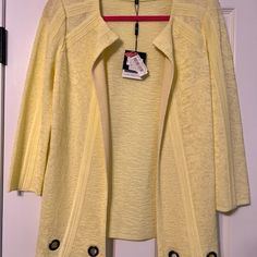 Buttercup Yellow Jacket. The Hook Is Missing On The One Side But Was Purchased This Way Elegant Yellow Spring Outerwear, White Knit Jacket, Long Sweater Jacket, Buttercup Yellow, Polyester Jacket, Open Front Jacket, Yellow Jacket, Red Gingham, Striped Jacket