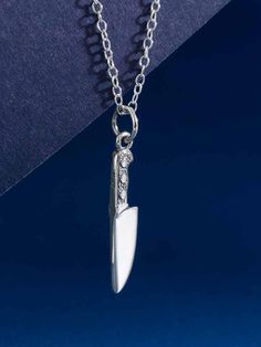 Kitchen Knife Necklace | Sterling Silver Pendant Chain Charm | Light Years Jewelry Knife Necklace, Crystal Accessories, Kitchen Knife, Shiny Silver, Toe Rings, Stone Bracelet, Sterling Silver Pendant, Sterling Ring, Cable Chain