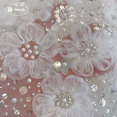 Ivory White Wedding Dress Lace Fabric, 3D Flowers Beaded Fabric, Pan Flower, Bridal Dress Beaded Fabric, White Lace Wedding Dress, Wedding Dress Lace, White Wedding Dress, Fabric Beads, 3d Flowers, White Wedding Dresses, Dress Lace, Bridal Dress