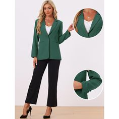 An elegant suit jacket is designed to make you look polished and professional in any corporate setting. The lapel collar blazer adds a modern touch to this classic ensemble, while matching the pencil skirts or classic pants provides a flattering silhouette. Made from soft materials, this suit offers excellent durability and comfort throughout the day. Whether you're attending an important meeting or presenting in the boardroom, this basic outfit blazer will exude confidence and style. 90s Baggy, Elegant Suit, Outfit Blazer, Spring Blazer, Exude Confidence, Open Front Blazer, Classic Pants, Cropped Denim Jacket, Pencil Skirts