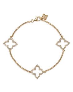 Bloomingdale's Fine Collection Diamond Clover Station Bracelet in 14K Yellow Gold, 0.38 ct. t.w. Station Bracelet, Jewelry Accessories, In Store, Buy Online, Yellow Gold, Bracelet, Yellow, Gold