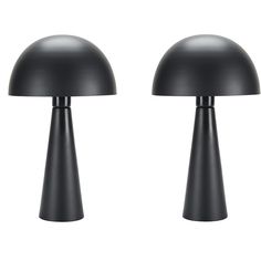 two black lamps sitting next to each other