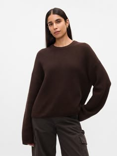 CashSoft Shaker-Stitch Crewneck Sweater Brown V Neck Sweater, Dark Brown Sweater, Chocolate Sweater, Tan Sweaters, Brown Jumper, Plush Yarn, Cozy Accessories, Tan Sweater, Everyday Luxury