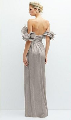 Dramatic Ruffle Edge Convertible Strap Metallic Pleated Maxi Bridesmaid Dress In Metallic Taupe | The Dessy Group Glamorous Fitted Maxi Dress With Pleated Back, Floor-length Shimmer Maxi Dress For Prom, Shimmer Floor-length Maxi Dress For Prom, Glamorous Pleated Back Maxi Dress For Gala, Glamorous Pleated Maxi Dress, Maxi Length Evening Dress With Folds For Party, Maxi Length Party Dress With Folds, Party Maxi Dress With Folds, Pleated Floor-length Maxi Dress For Party