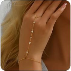 Premium Material: Made From Hypoallergenic Stainless Steel And Plated With 18k Gold, Our Dainty Bracelet Is Hypoallergenic, And Resistant To Tarnishing Available Size: Our Gold Bracelet Is 6.3" With A 1.2" Extension Chain, Making It The Ideal Length For Most Women. It's A Must-Have Addition To Any Dainty Jewelry Collection Ring Bracelet Hand Chain: Elevate Your Daily Outfits With This Stunning Oval Cubic Zirconia Rhinestone Ring Bracelet Hand Chain. Its Adjustable Design Ensures A Ideal Fit, Add Permanent Hand Chain, Bracelet Ring Chain, Desired Face, Chain Bracelet For Women, Hand Chain Bracelet, Ring Bracelet Chain, Chain Making, Magical Jewelry, Dainty Bracelet