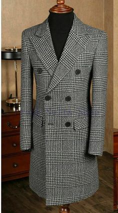 Houndstooth Tweed Coat For Men - Winter Coat - LeStyleParfait.Com Plaid Winter Coat, Coat Styles, Womens Tweed Jacket, Coat For Men, Mode Costume, Elegant Blazers, Houndstooth Coat, Winter Fashion Coats, Mens Winter Coat