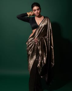 In a sexy black saree Black Saree, Indian Fashion, Saree, Actresses, How To Wear, Gold, Quick Saves, Black