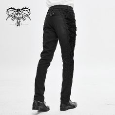 Punk Wedding Men Gothic Trousers With Side Bottons And Side Flocking Gothic Trousers, Vampire Style, Dark Victorian, Gothic Pants, Steampunk Leather, Alt Outfits, Fashion Now, Slim Fit Trousers, Faux Leather Pants