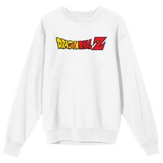 Elevate your style with this men's white Dragon Ball Z crew neck long sleeve sweatshirt. Featuring the iconic series logo in bold yellow and red letters on the front, and a captivating image of super saiyan Goku surrounded by glowing light on the back, this sweatshirt showcases your love for the legendary anime. Made with a blend of cotton and polyester, it offers a comfortable and durable fabric that can withstand everyday wear. With its custom design and high-quality materials, this Dragon Bal White Logo Sweater For Winter, White Cotton Sweatshirt With Character Print, Character Print Hoodie For Streetwear, White Fan Apparel Sweatshirt For Streetwear, White Streetwear Fan Apparel Sweatshirt, Sporty Long Sleeve Sweatshirt With Character Print, White Crew Neck Sweater With Letter Print, White Cotton Logo Sweater, White Sporty Sweater With Logo