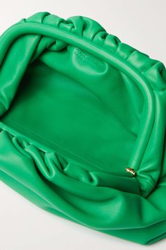 Designer Soft Leather Pouch Clutch, Green Leather Clutch For Evening, Luxury Clutch With Removable Pouch, Green Leather Evening Clutch, Luxury Green Rectangular Pouch, Luxury Green Pouch For Everyday Use, Green Travel Clutch With Dust Bag Included, Designer Clutch With Removable Pouch, Luxury Soft Leather Evening Pouch