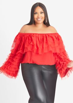 Party the night away in our spicy, sexy, sultry off-the-shoulder top layered with tulle ruffles the move and flow with you. Ruffled Off-shoulder Top For Party, Fitted Ruffled Off-shoulder Top For Party, Off-shoulder Ruffled Tops For Night Out, Fitted Off-shoulder Top With Ruffles For Party, Spring Ruffled Off-shoulder Top For Night Out, Glamorous Ruffled Tops For Date Night, Spring Off-shoulder Top With Ruffles For Night Out, Spring Off-shoulder Mesh Top For Night Out, Off-shoulder Ruffled Blouse For Party