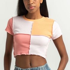 Nwt - Rsq Blocked Exposed Seamtee. Solid Blocked Top. Exposed Seams. Short Sleeves. 50% Cotton 50% Polyester. Size Small Model Is Wearing A Size Small. Model Measurements: Height: 5’7” Bust: 32” Waist: 23” Hips: 32” Pink Patchwork T-shirt For Summer, Fitted Patchwork T-shirt For Spring, Spring White T-shirt With Contrast Color, Trendy Pink Tops With Splicing, Multicolor Crew Neck Top With Splicing, Multicolor Spliced Crew Neck Top, Pink Patchwork Short Sleeve T-shirt, Fitted Multicolor Contrast Top, Fitted Multicolor Contrast Color Top