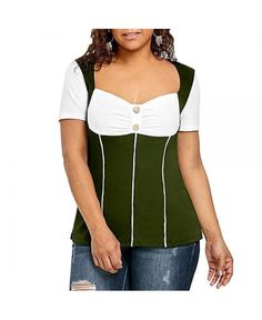 Buy Plus Size Sweetheart Neck Two Tone T-shirt - Green - 3Z56315810 online, fidn many other Plus Size Women's Clothing Shirt Dress Outfit, Spandex Shirts, Clothing Sites, Cheap T Shirts, Trendy Plus Size Clothing, Plus Size Womens Clothing, Sweetheart Neck, Plus Size T Shirts, Plus Size Tops