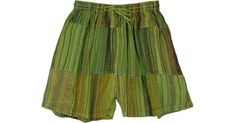 Japanese Basil Striped Cotton Unisex Hippie Shorts in Shorts - A soft, comfortable, and beautifully textured breathable cotton shorts with a forest-inspired striped design. Features: Vacation, Beach, Striped, Bohemian. Green Comfortable Relaxed Fit Shorts, Green Relaxed Fit Comfortable Shorts, Green Festival Bottoms With Built-in Shorts, Green Festival Bottoms Short Length, Festival Green Bottoms With Built-in Shorts, Green Festival Shorts, Short Green Festival Bottoms, Green Short Length Bottoms For Festival, Striped Cotton Summer Shorts